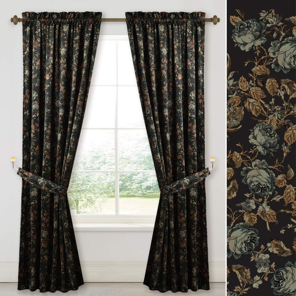 StangH Floral Black Velvet Curtains for Living Room Decor