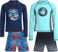 Body Glove Boys Swim Set - 4 Piece UPF 50+ Rash Guard & Trunks