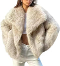 Womens Faux Fur Jacket Cropped Fluffy Coat - Dressy Winter Layer