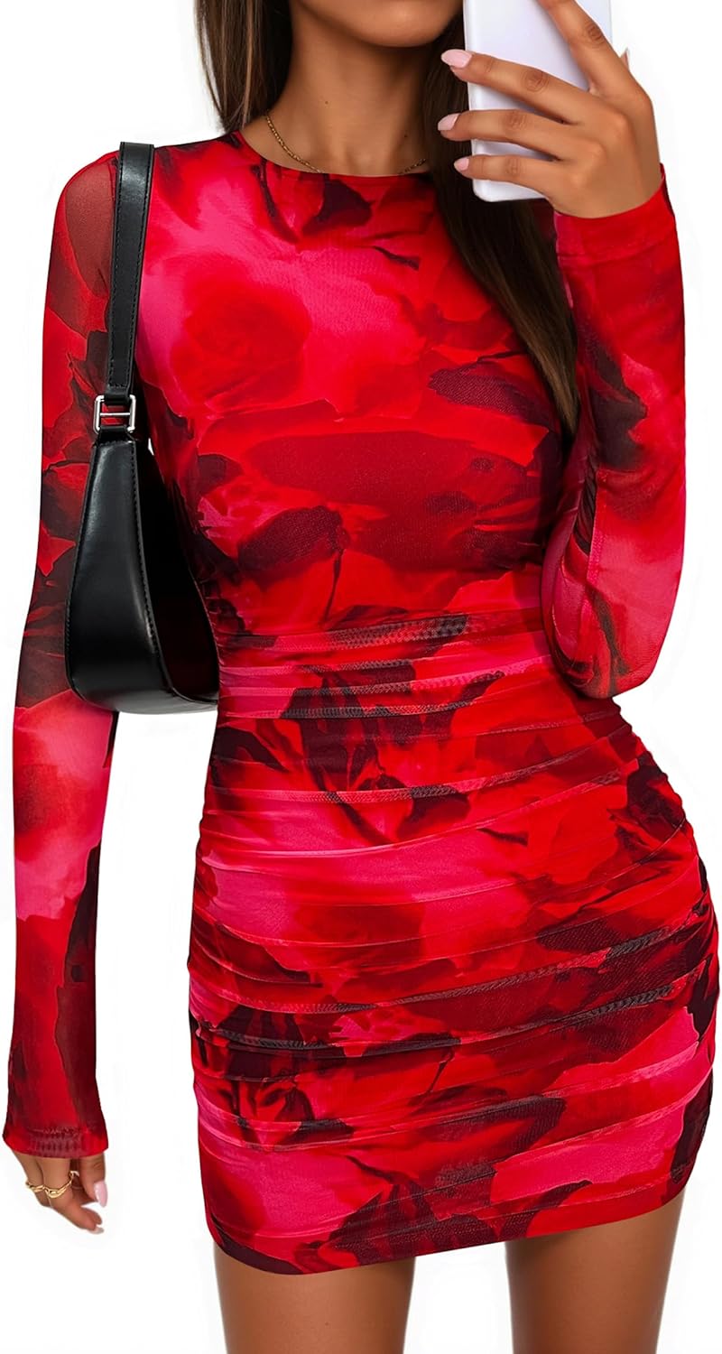 PRETTYGARDEN Women Long Sleeve Mini Fall Dress for Parties