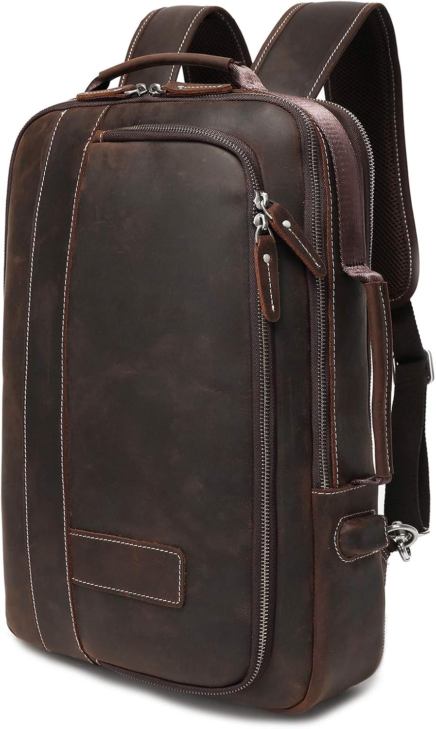 LANNSYNE Men's Full Grain Leather Expandable Laptop Backpack