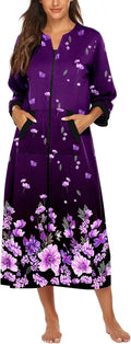 Ekouaer Zipper Robe 3/4 Sleeves Long Loungewear - Comfortable Everyday
