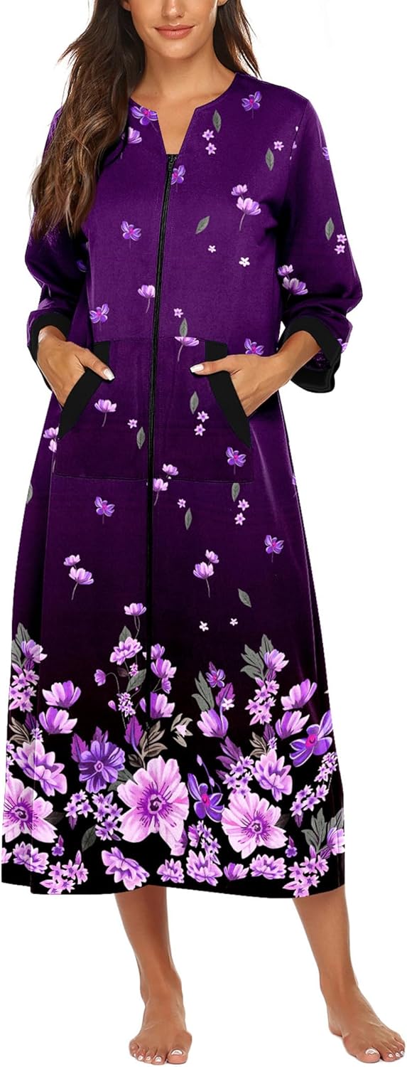 Ekouaer Women Zipper Robe with Pockets for Cozy Comfort