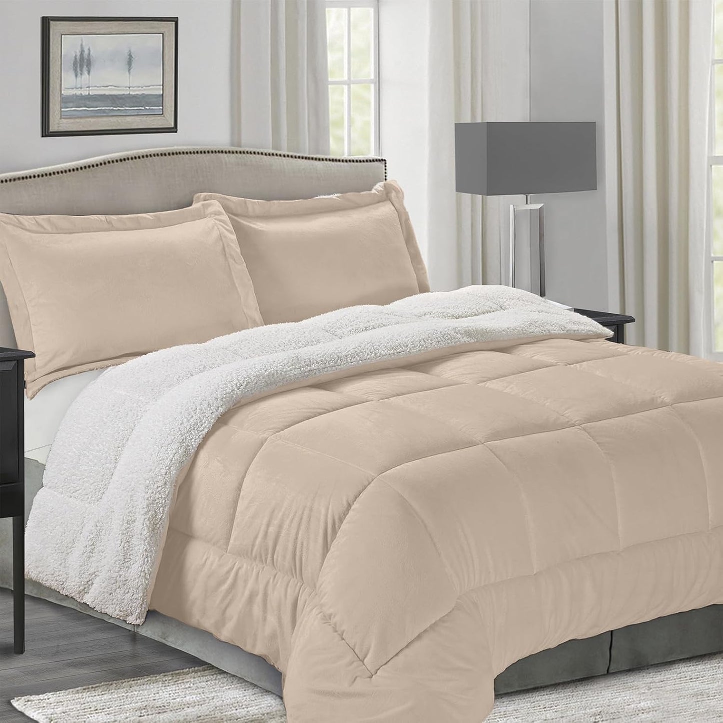 Elegant Comfort Twin XL Micromink Sherpa Reversible Comforter Set