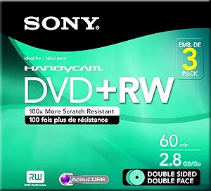 Sony 8cm Double-Sided DVD+RW 3-Pack for Home Movies