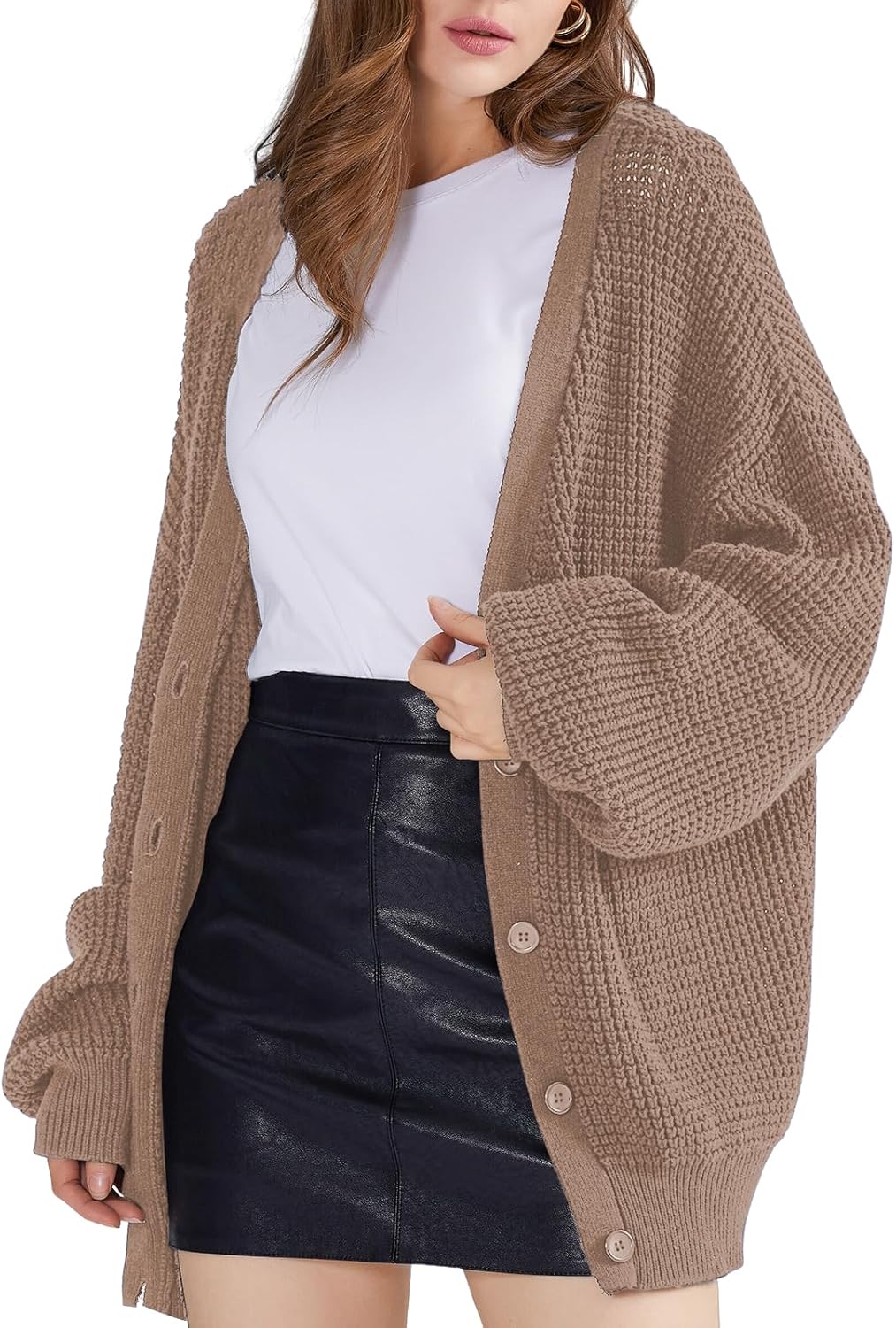 QUALFORT Cardigan Sweaters for Women - 100% Cotton Oversized Knit
