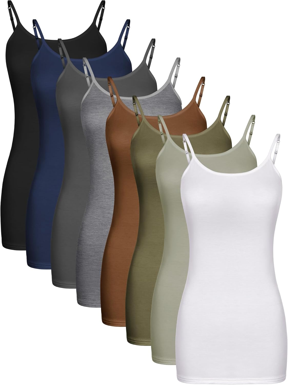 Geyoga 8 Pack Long Tank Tops for Women - Adjustable Camisoles