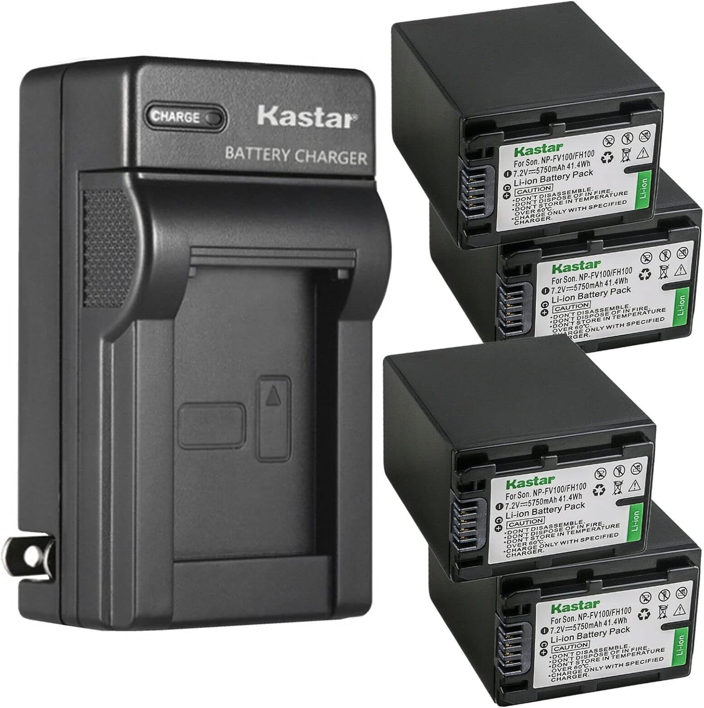 Kastar 4-Pack NP-FV100 Battery and AC Charger for Sony Camcorders