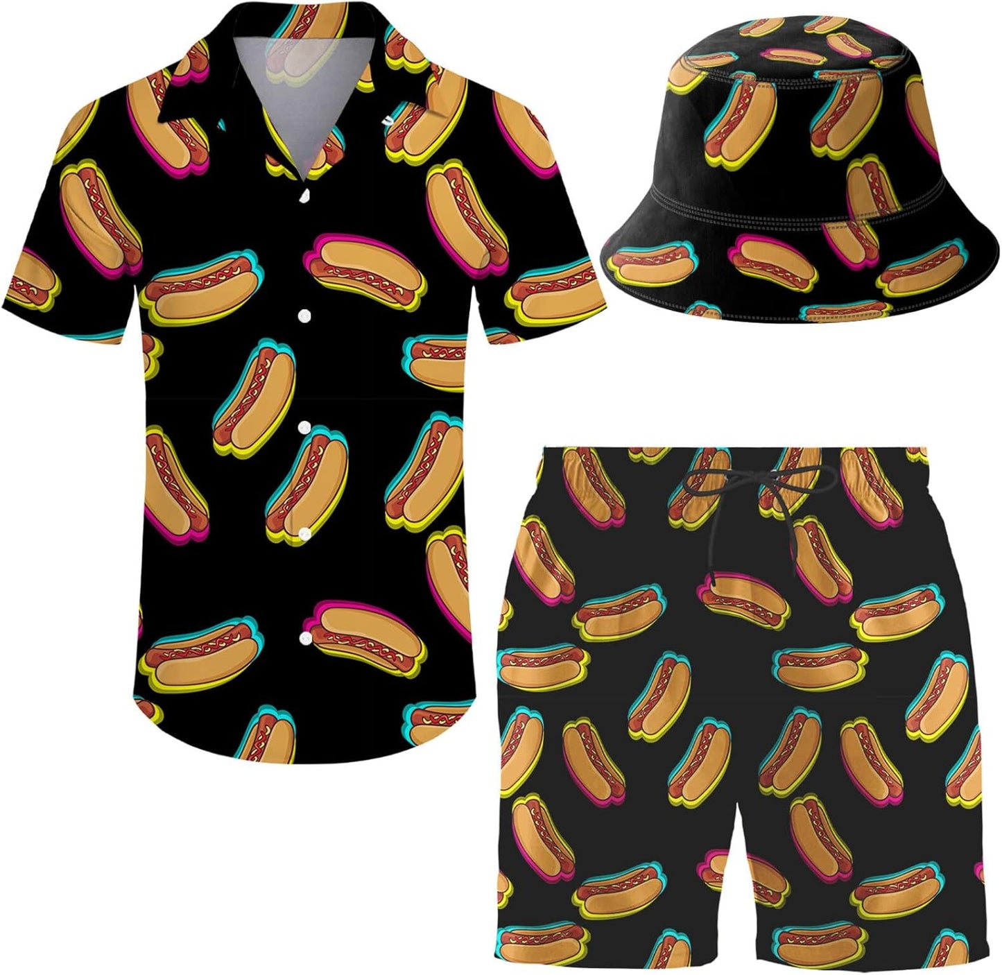 Men's 2 Piece Tracksuit Hawaiian Shirt and Shorts Set with Hat