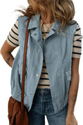 Dokotoo Womens Vests 2025 Fall Outerwear - Boxy Cotton Cargo Vest