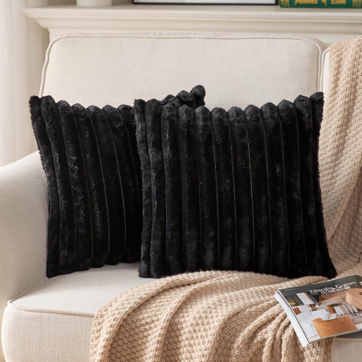 Double-Sided Faux Fur Plush Decorative Throw Pillow Covers 26x26