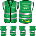 5 Pack Green Mesh Safety Vest Class 2 with Custom Logo - Pockets