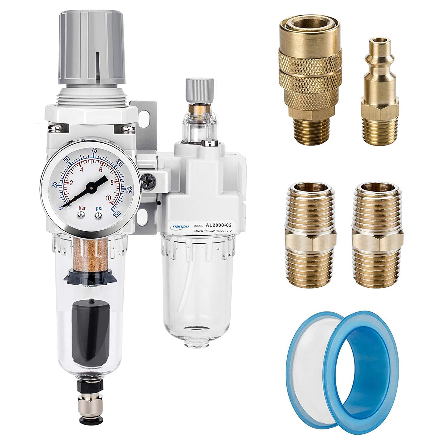 NANPU 1/4in NPT Auto-Drain Air Filter Regulator Lubricator Combo