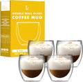 Double Wall Glass Coffee Mugs Set of 4 - Insulated 8oz Cups