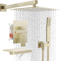 10in Brush Gold Rain Shower Faucet Set Wall Mounted - Anti-Scald