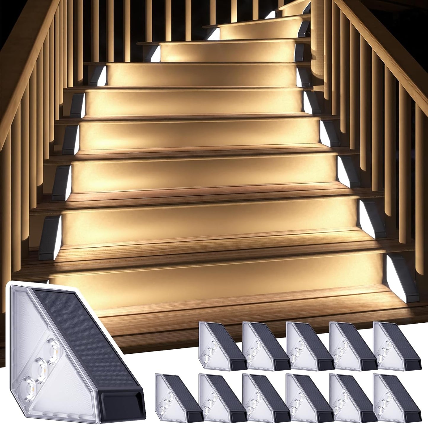 ROSHWEY Solar Stair Lights Outdoor Waterproof, 12 Pack Step Lights