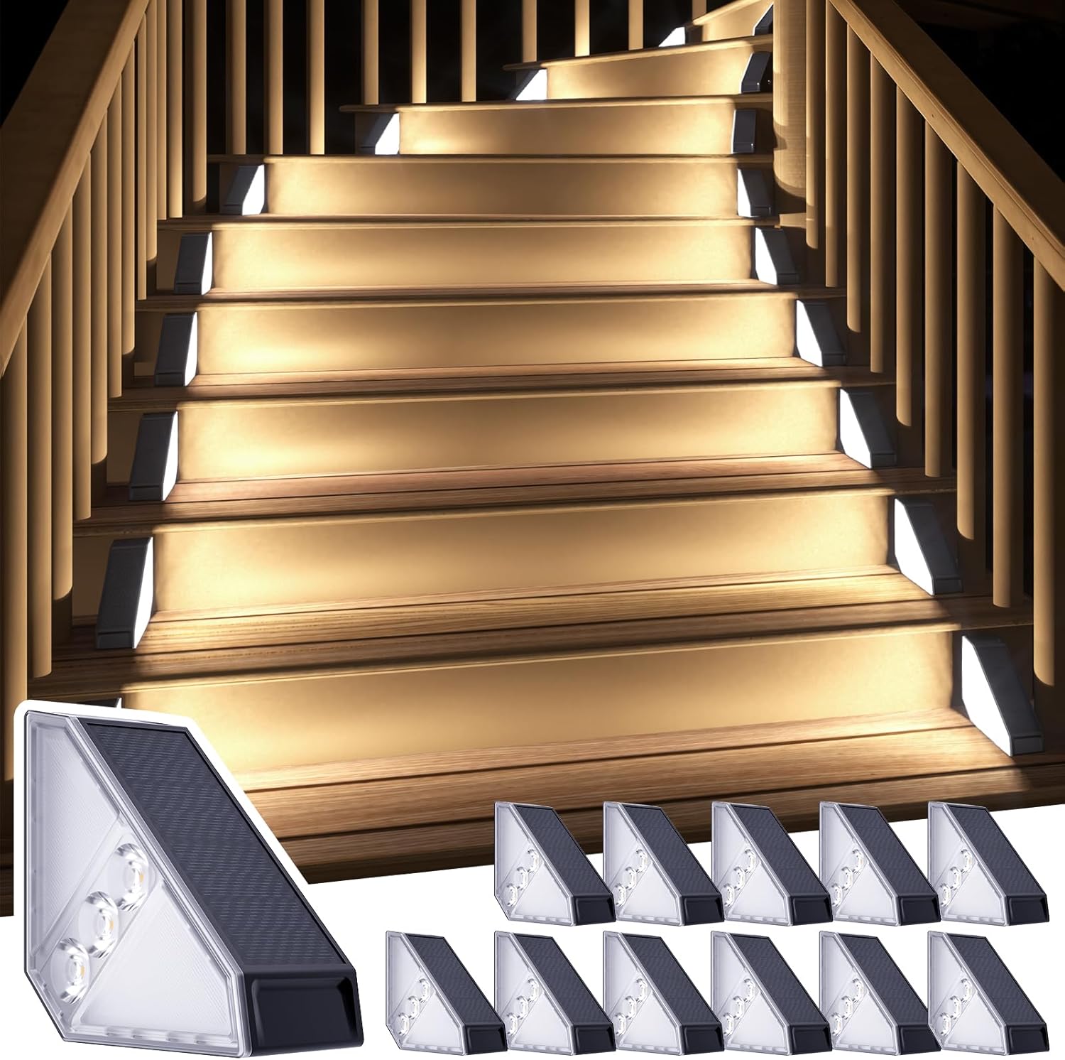 ROSHWEY Solar Stair Lights Outdoor Waterproof, 12 Pack Step Lights