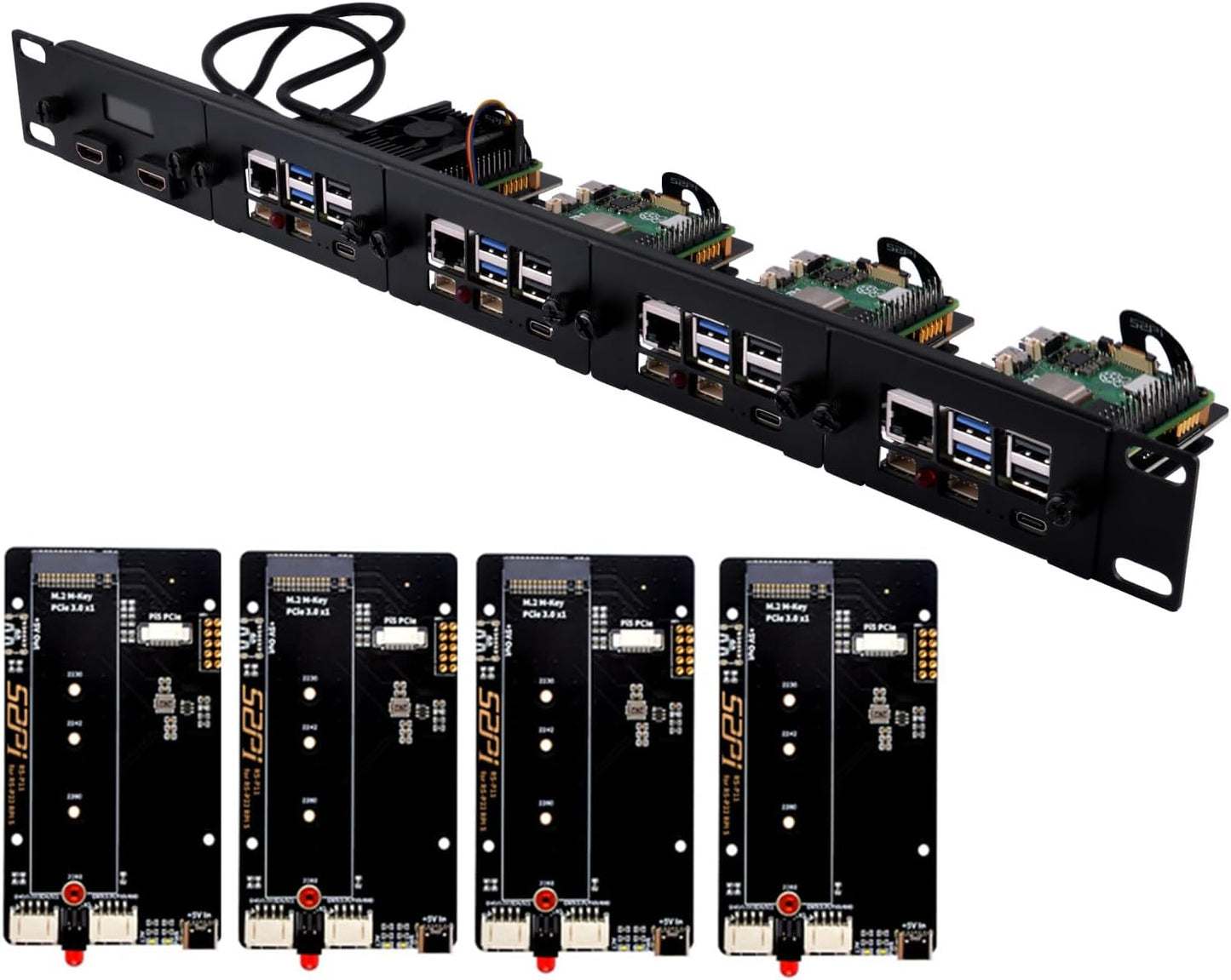 19 Inch 1U Rack Mount for Raspberry Pi 5 with PCIe Adapters