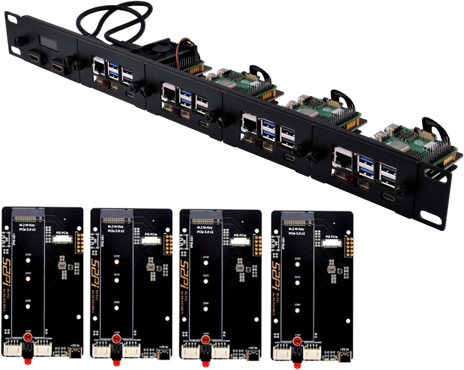 19 Inch 1U Rack Mount for Raspberry Pi 5 with PCIe Adapters
