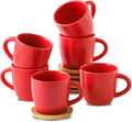 Hasense Cappuccino Cups with Saucers - Matte Red 6oz Set