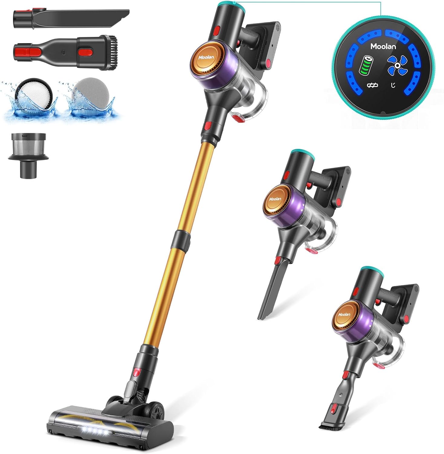 MOOLAN 28Kpa Cordless Vacuum: 45Mins Runtime, Anti-Tangle, 6 Modes