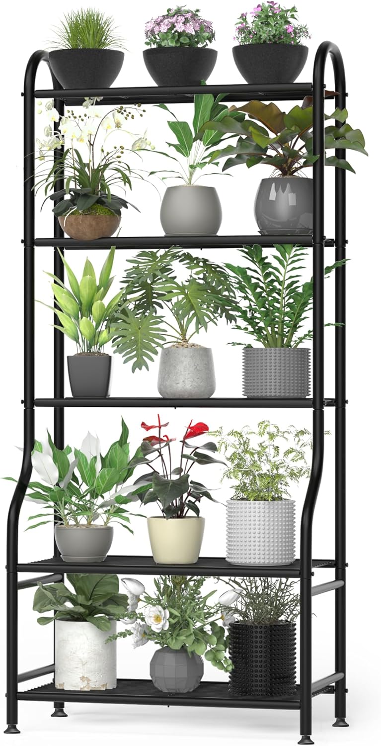5-Tier Metal Plant Stand for Indoor Outdoor Use, Heavy Duty