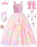 SZ-TONDA Girls Light Up Pink Witch Costume Dress for Halloween
