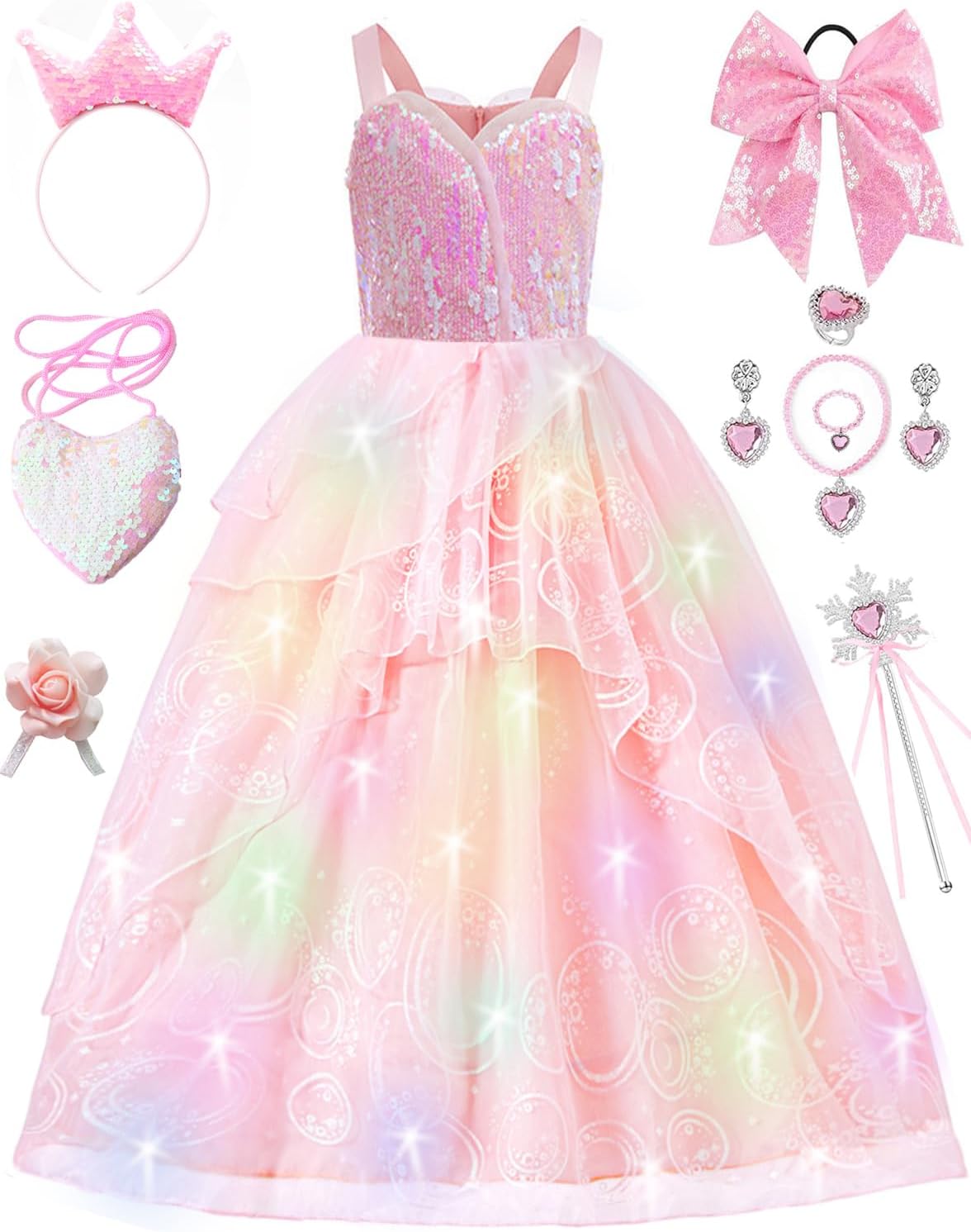 SZ-TONDA Girls Light Up Pink Witch Costume Dress for Halloween