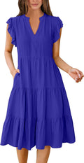 ANRABESS Womens Summer Dress Ruffle Sleeve V Neck Midi (Style R85W)