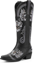 Cowboy Boots for Women Knee High Wide Calf Black Rhinestone - Retro