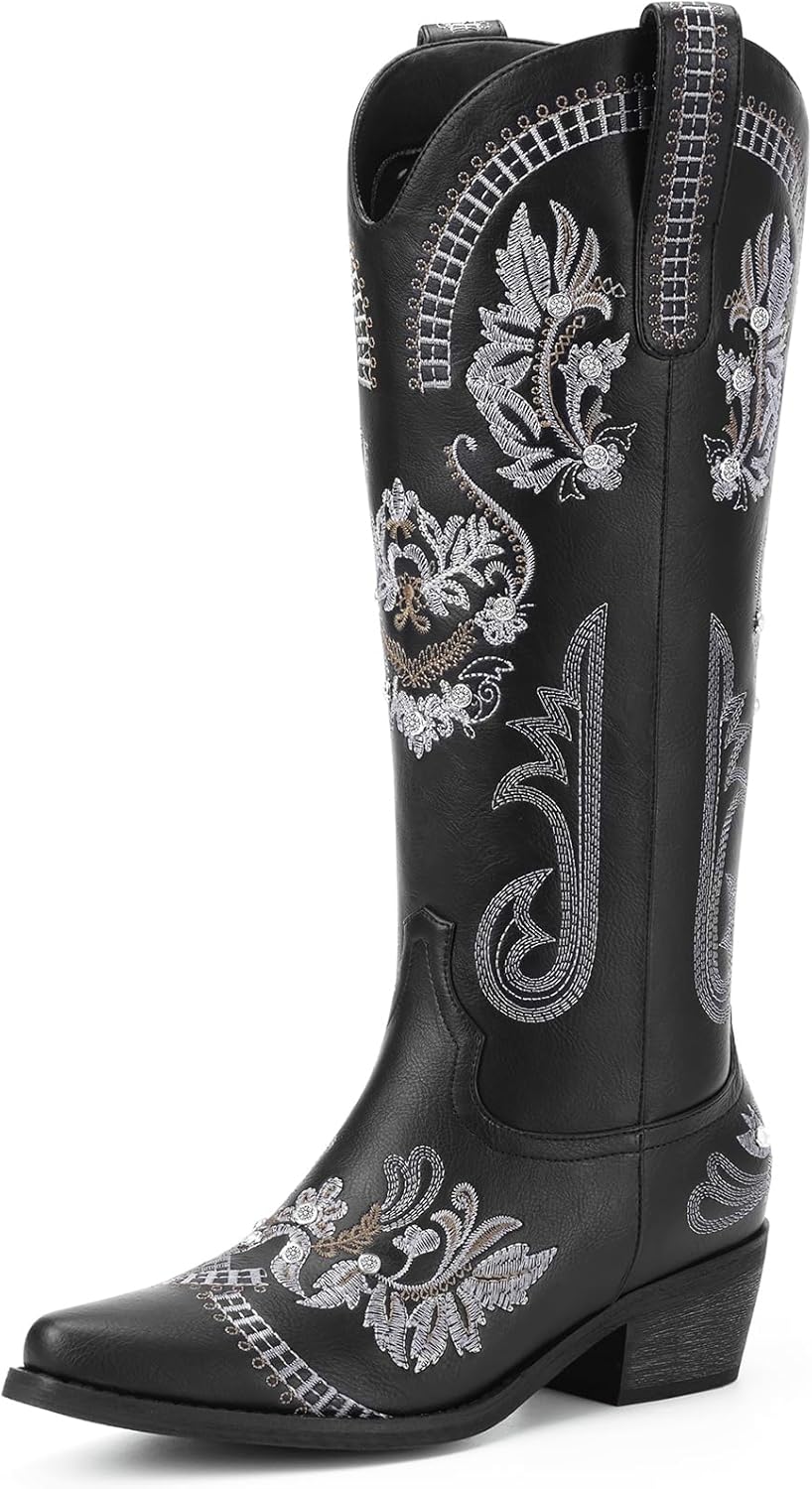 Cowboy Boots for Women - Stylish Wide Calf Knee High Boots