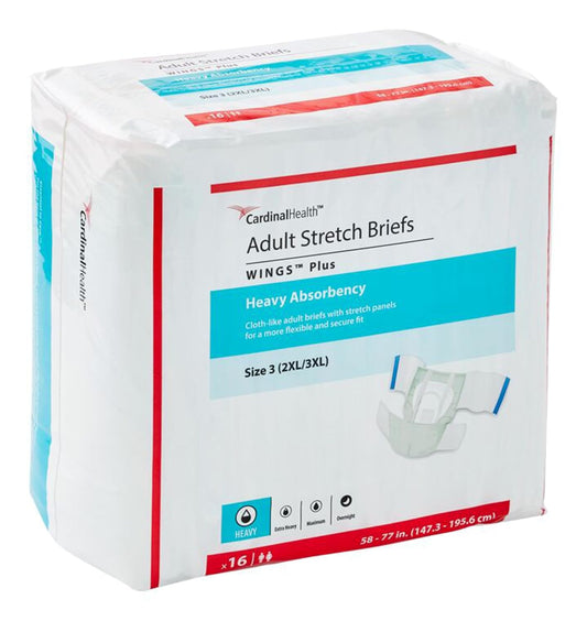 Cardinal Health Wings Plus Briefs: Heavy Absorbency 2XL/3XL - Case of 64