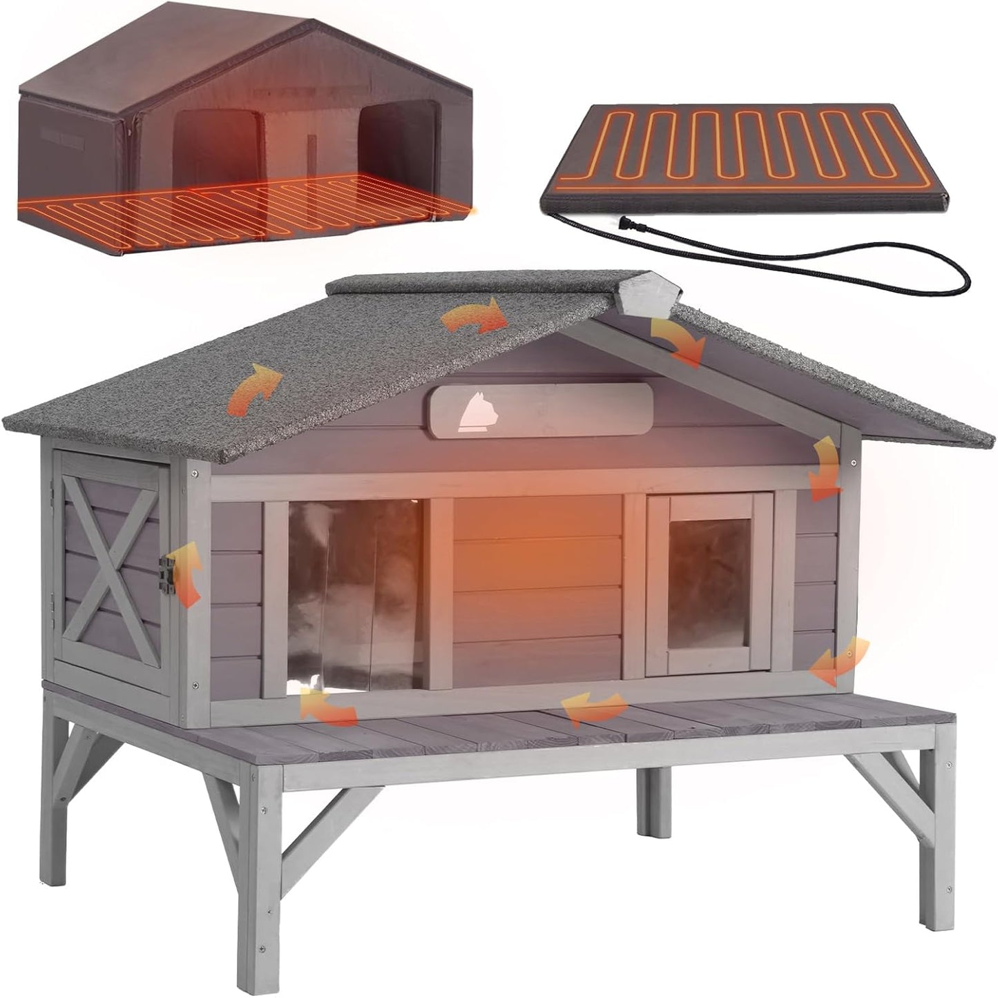 GUTINNEEN Heated Cat House for Outdoor Cats with Insulation