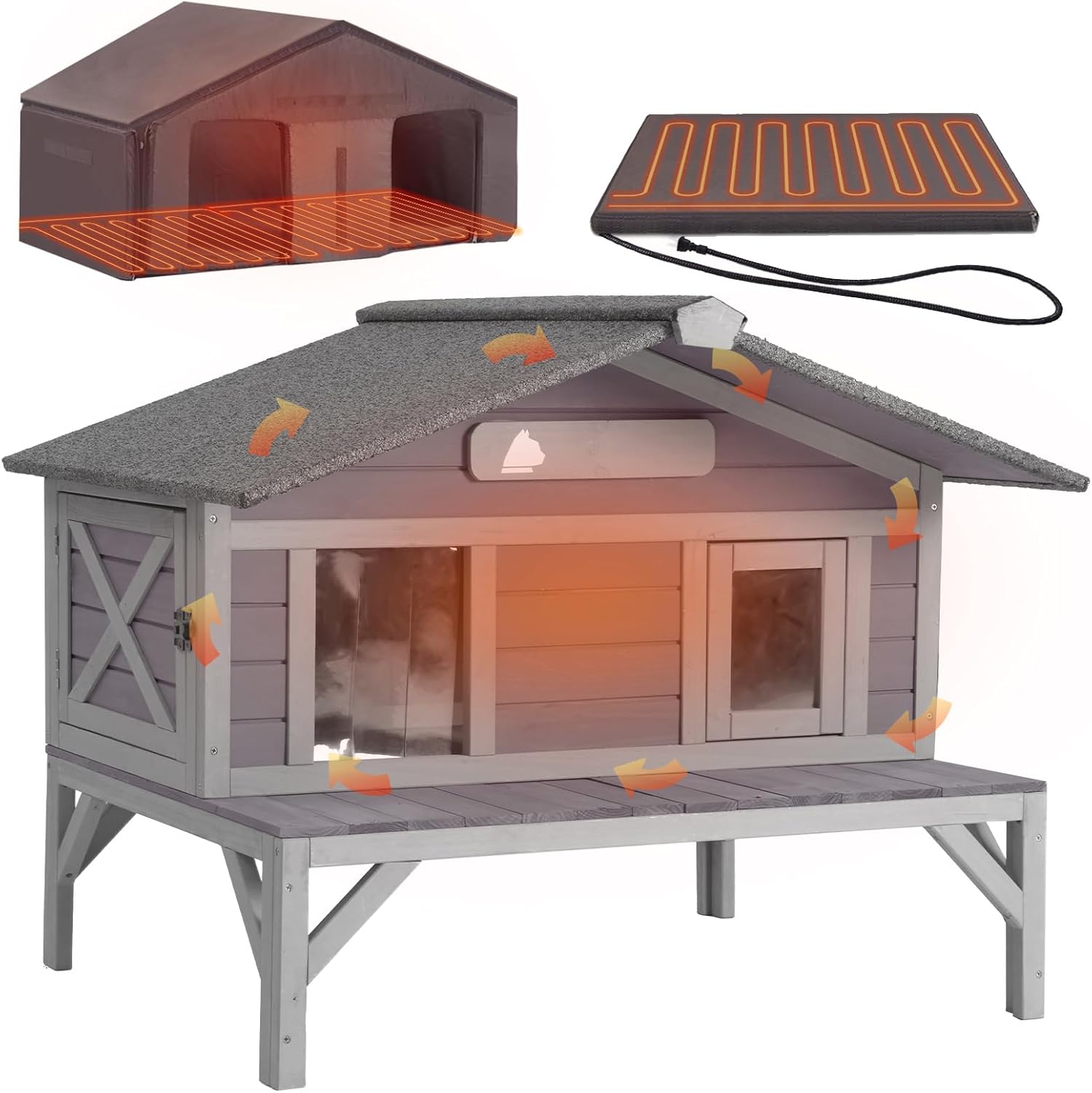 GUTINNEEN Heated Cat House for Outdoor Cats with Insulation