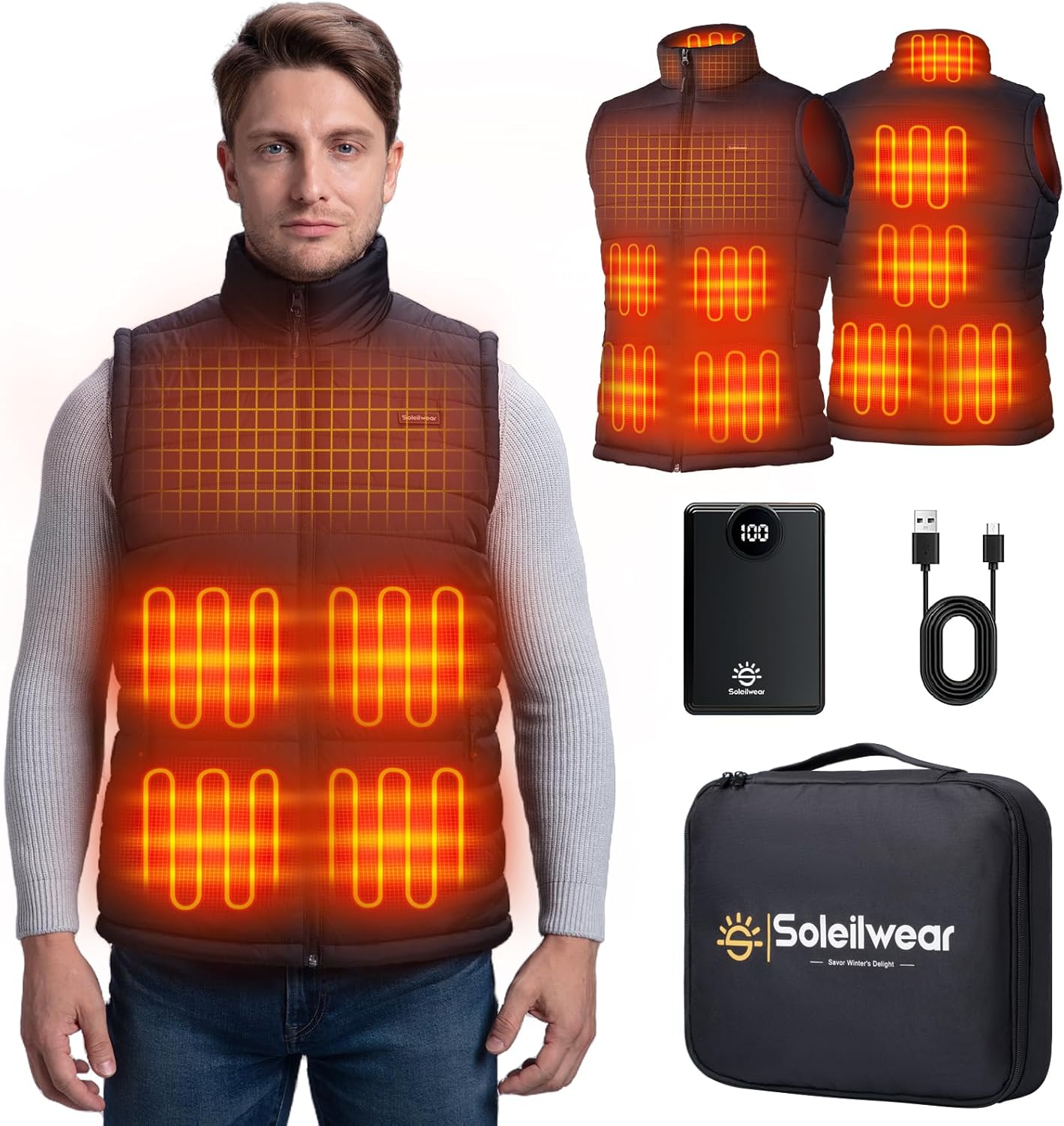 Mens Heated Vest with 12000mAh Battery for Outdoor Activities