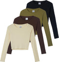 Real Essentials Women's Long Sleeve Ribbed Knit Cotton Crop Top