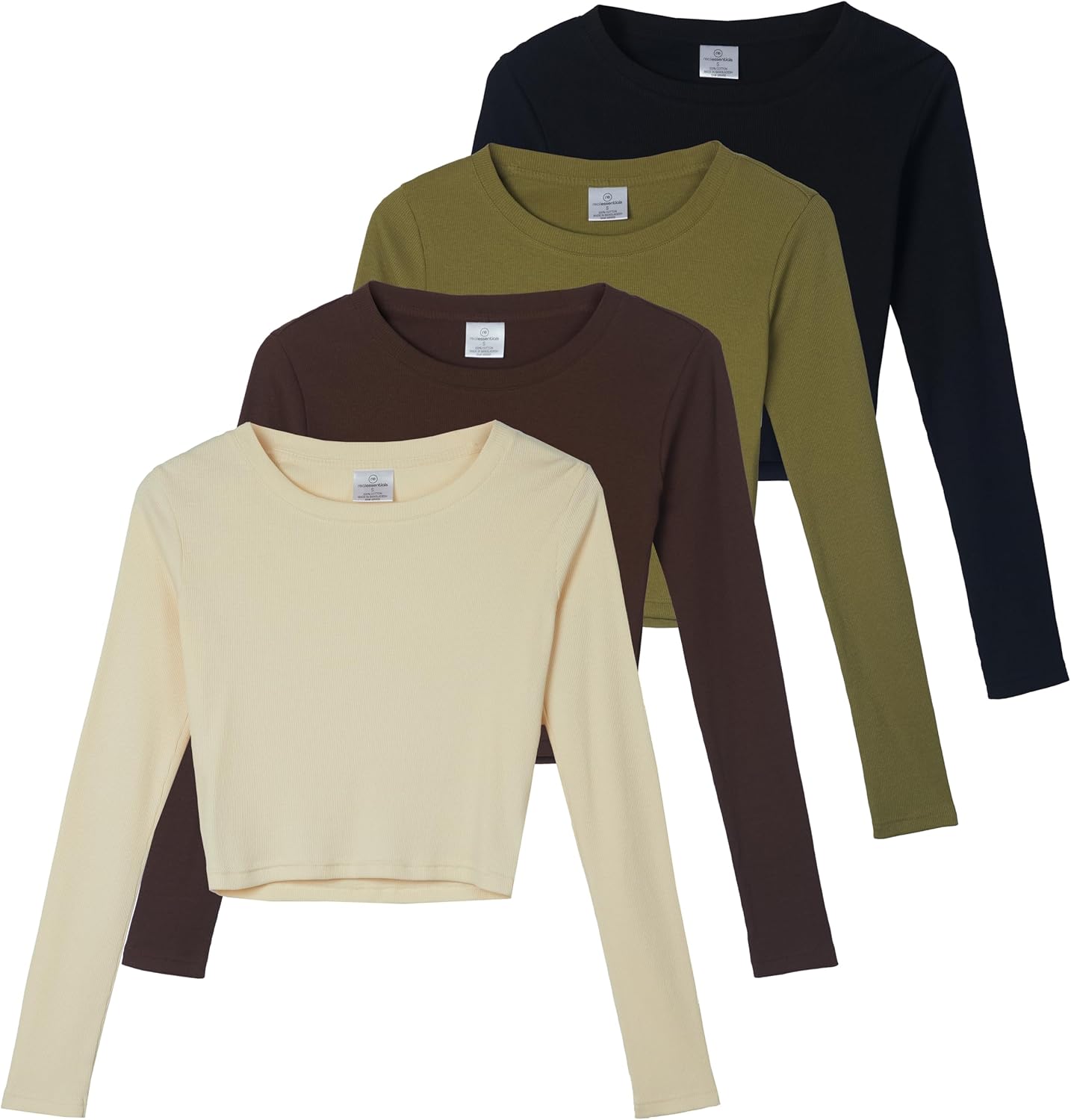 Real Essentials Women's Long Sleeve Ribbed Knit Cotton Crop Top