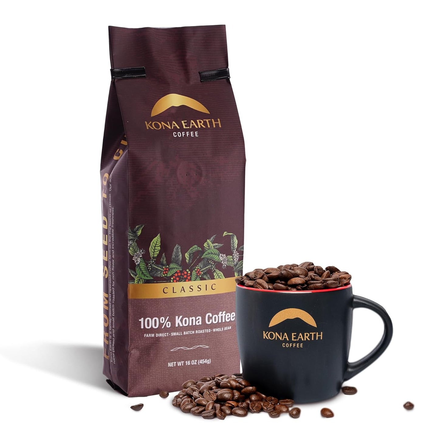 100% Kona Coffee Beans Classic Dark Roast Whole Bean 1 lb
