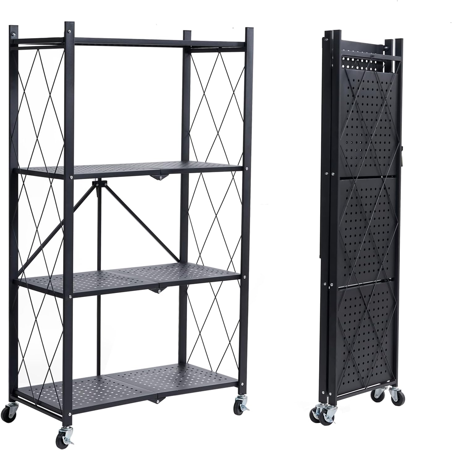 BRIAN & DANY 4-Shelf Foldable Storage Shelves with Wheels