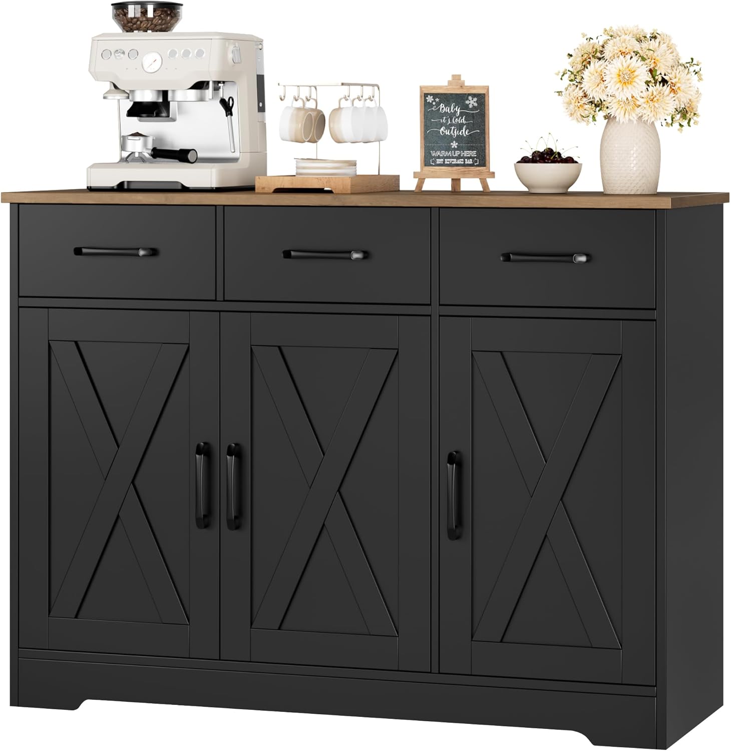 Modern Farmhouse Buffet Sideboard Cabinet with Barn Doors
