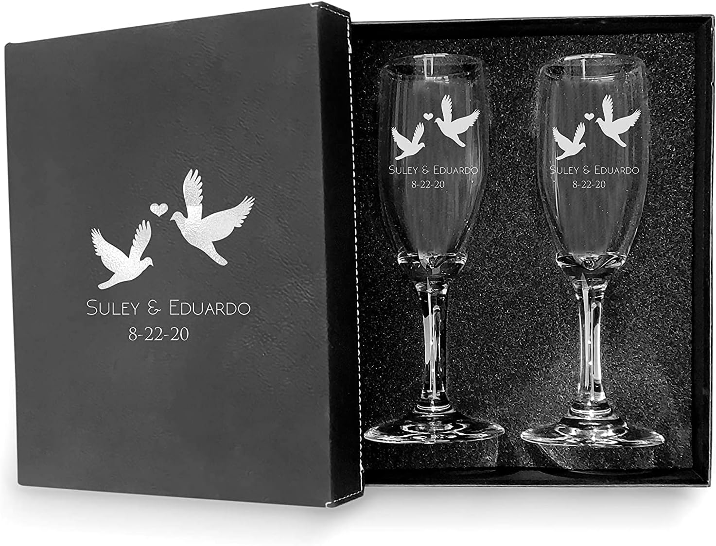 Personalized Wedding Toast Champagne Flute Set with Box
