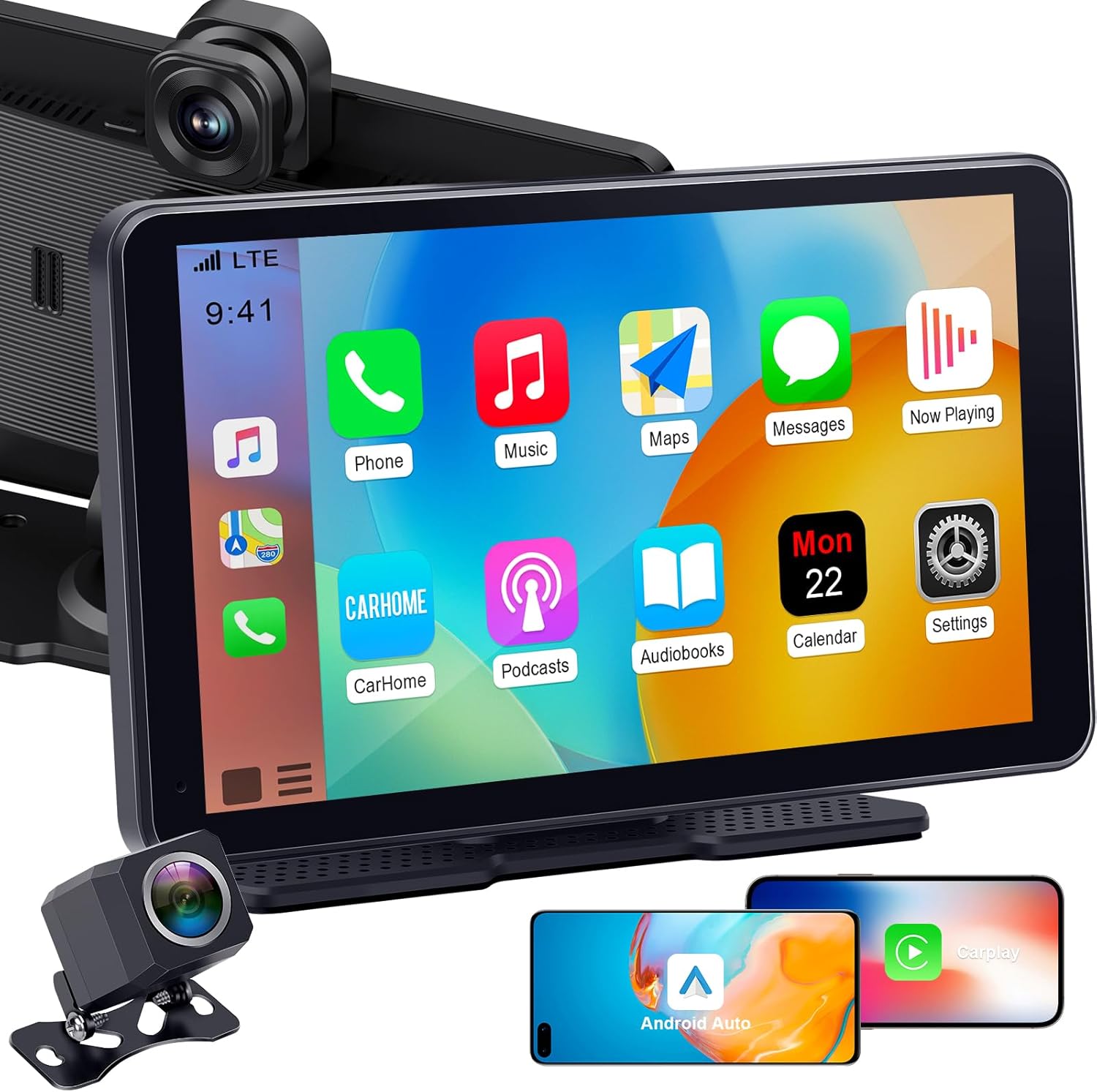 Wireless Car Screen: Apple Carplay & Android Auto with Backup Camera & Dash Cam