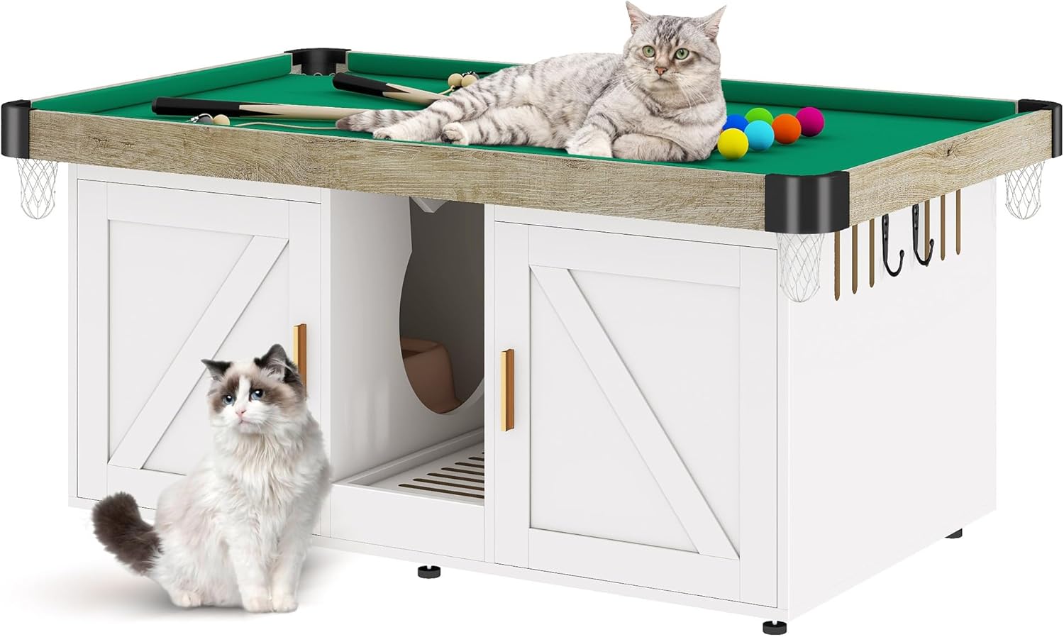 Cat Litter Box Enclosure with Game Area for Two Cats