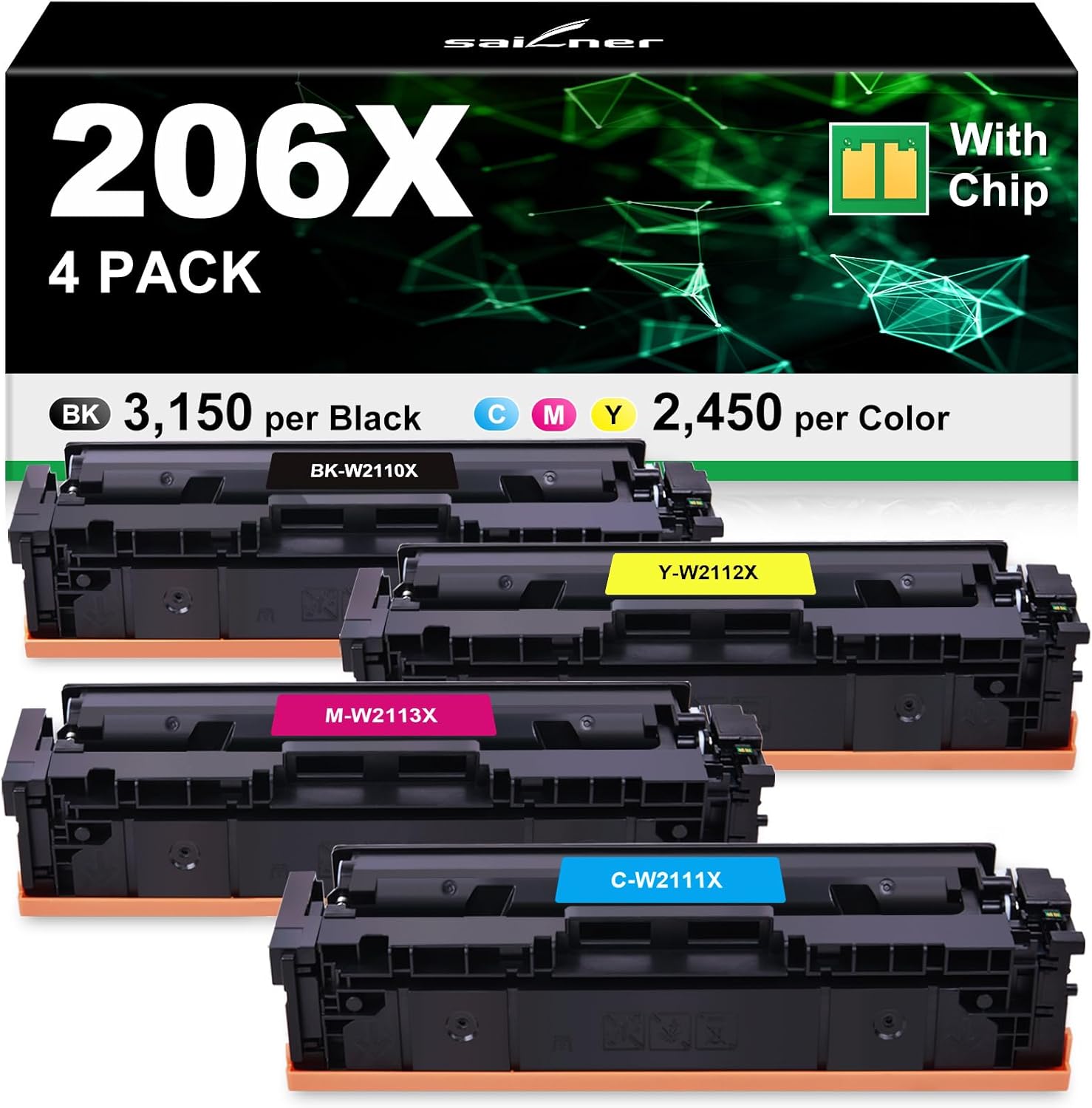 High Yield 206X Toner Cartridges 4 Pack for HP Printers