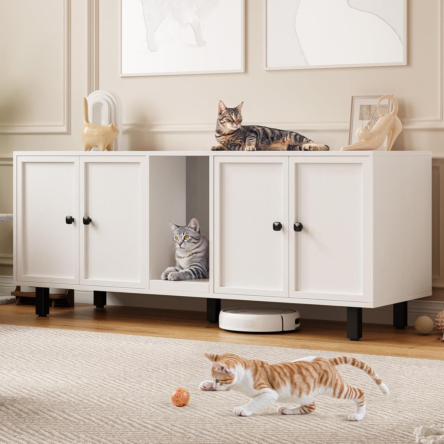 59 Inches Cat Litter Box Enclosure for 2 Cats, Stylish Design
