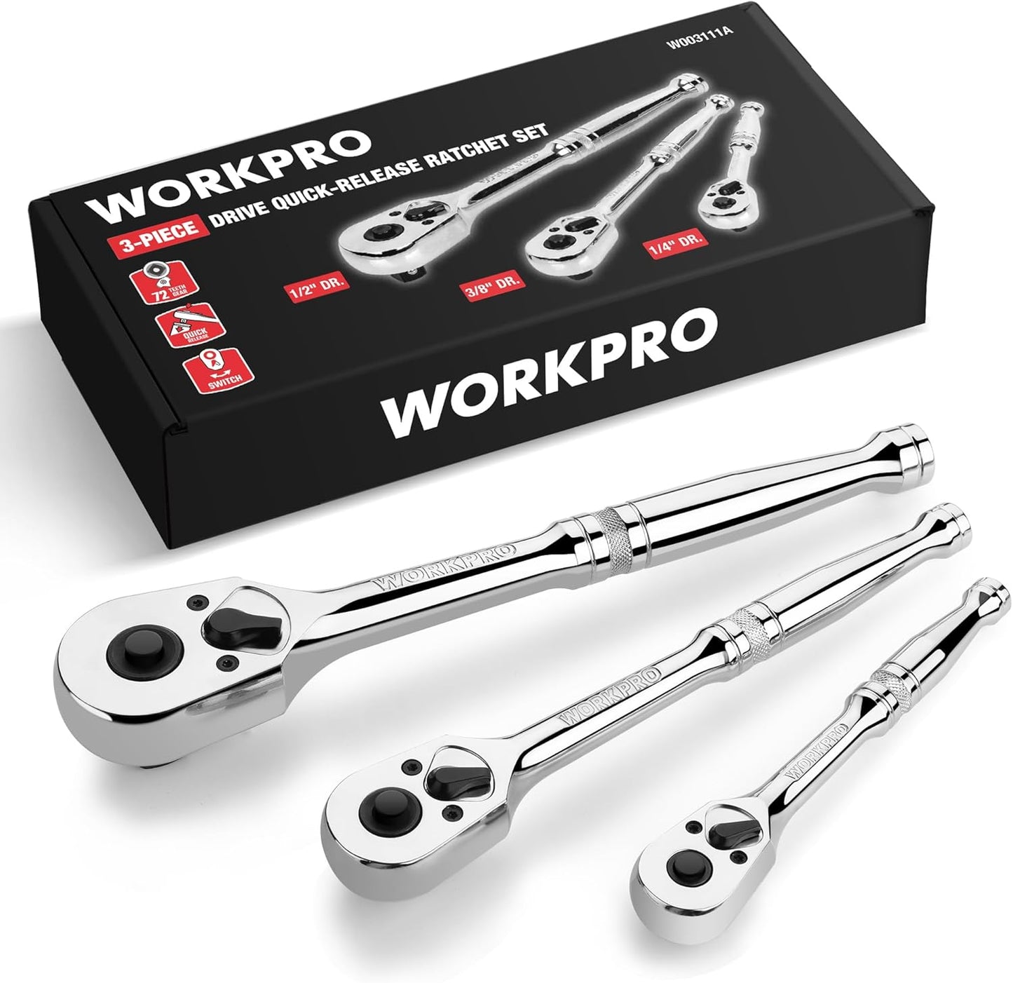 WORKPRO 3-Piece Ratchet Set for Quick Release and Durability