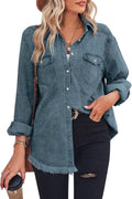 Zilcremo Women Denim Shirt Chambray Collared Jean Shirt - Relaxed Fit