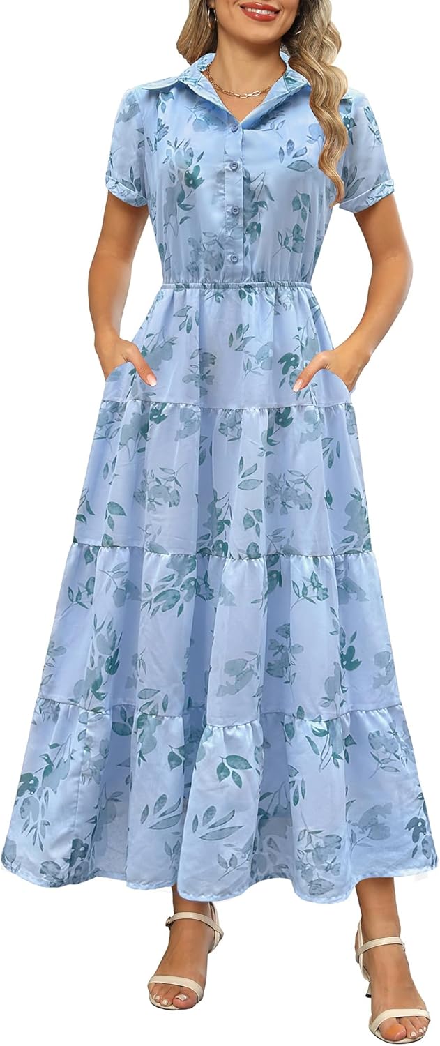 Kranda Women 2025 Summer Fall Floral Maxi Dress with Pockets