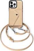 LUCKYCOIN iPhone 16 Pro Max Leather Wallet Case - Crossbody Beige
