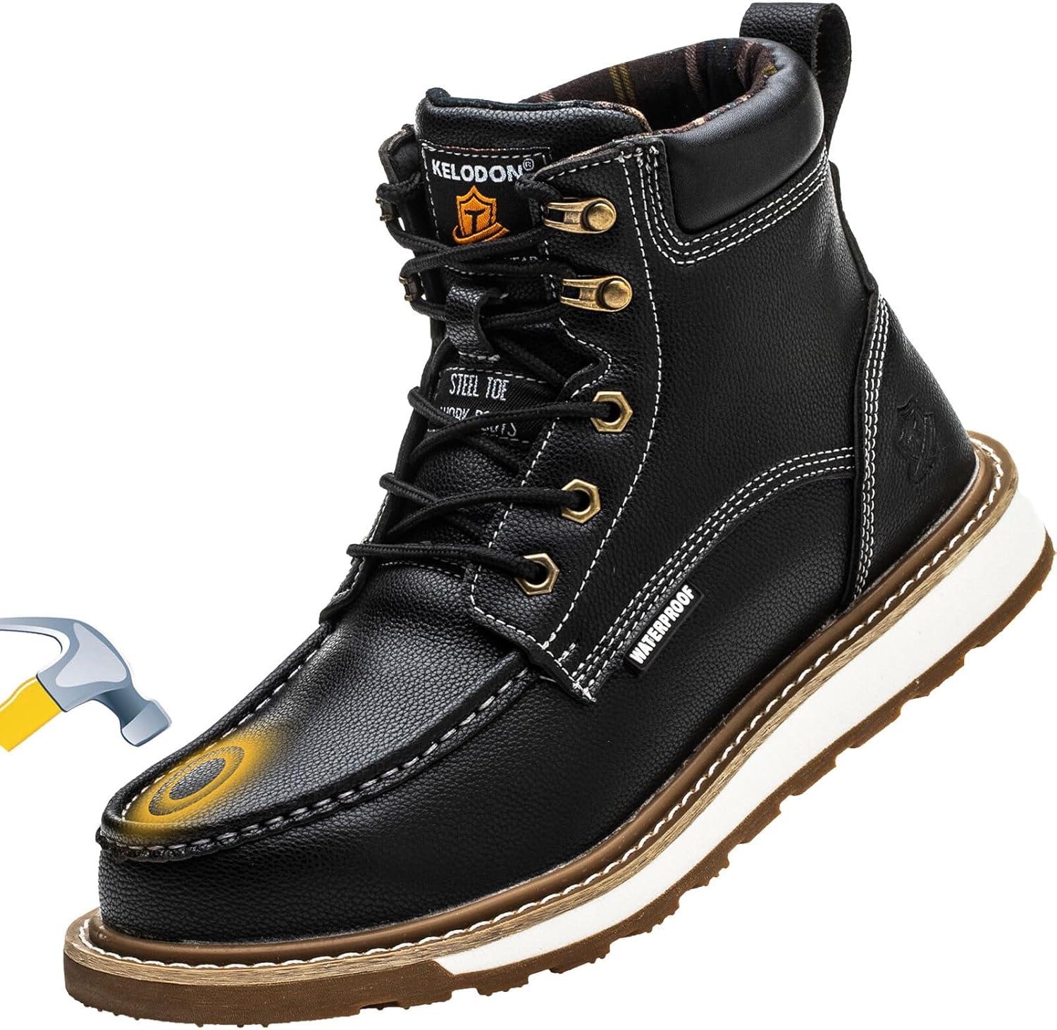 KELODON Waterproof Steel Toe Boots for Men - Durable Work Footwear